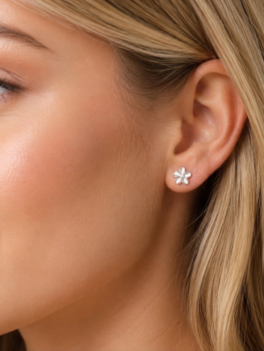 Silver Plumeria Stud Earrings